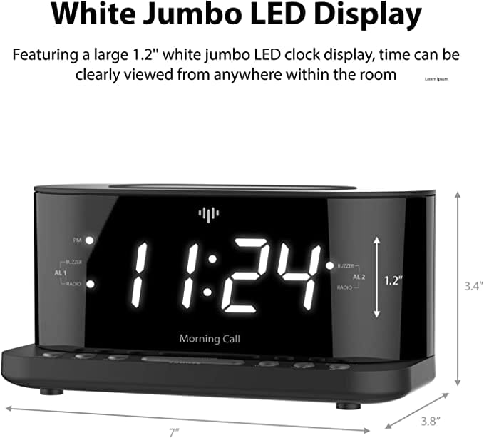 iLuv Morning Call 5 Qi-Certified Wireless Charging Bedside Digital Alarm Clock  Set up two alarms to accommodate different wake up schedules or share an alarm with your roommate-MORCAL5 Hannah's Variety Store