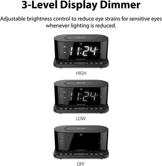 iLuv Morning Call 5 Qi-Certified Wireless Charging Bedside Digital Alarm Clock  Set up two alarms to accommodate different wake up schedules or share an alarm with your roommate-MORCAL5 Hannah's Variety Store
