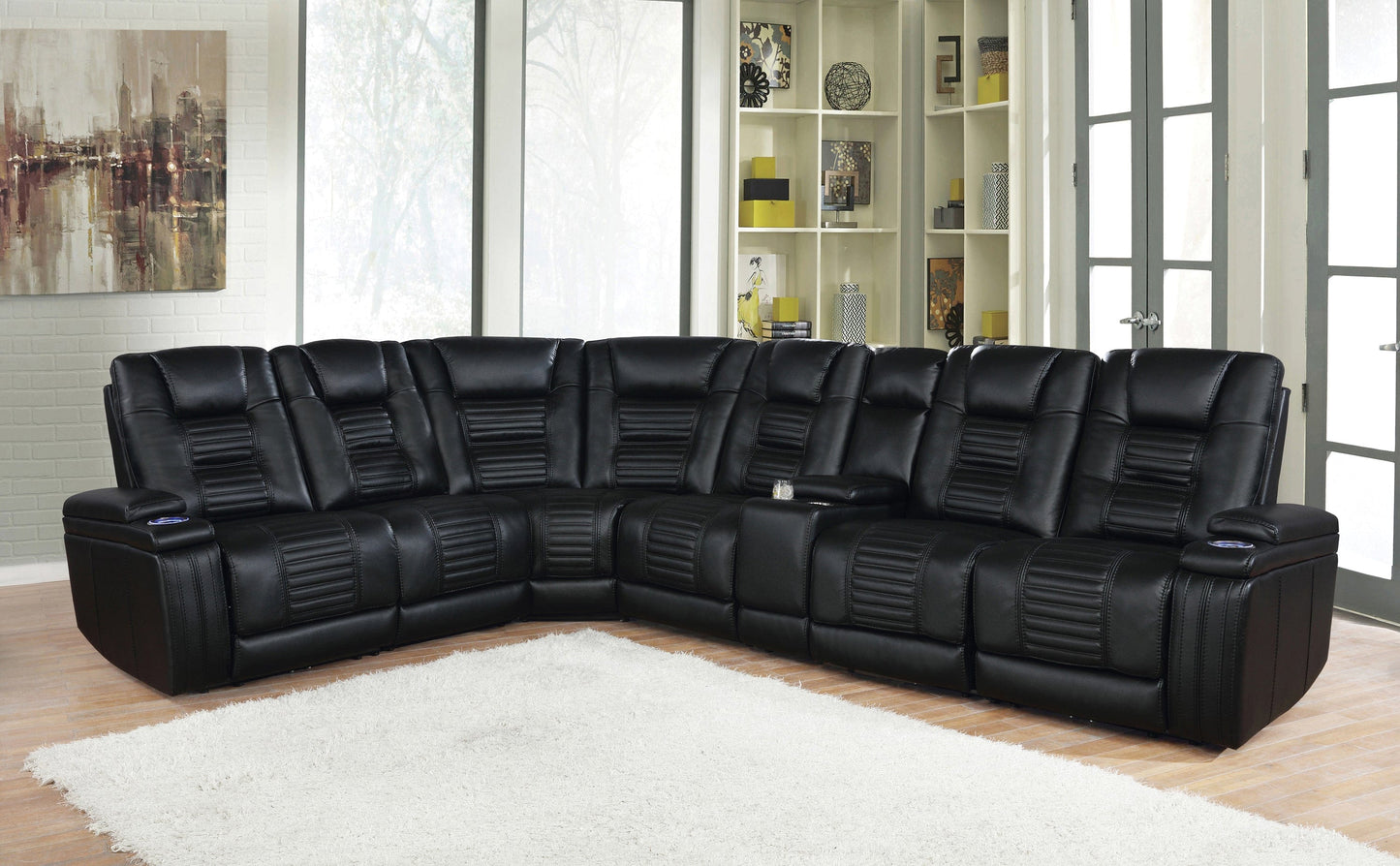 Zane 7-Piece Dual Power Sectional Black SKU: 651320PP coastmega