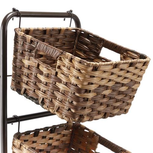 Seville Classics 3 Tier Organizer with PE Baskets  Steel frame organizer with three Rounded corner baskets with cut-in carry handles that provides functional storage for kitchen, bathroom, laundry and living room items-425762