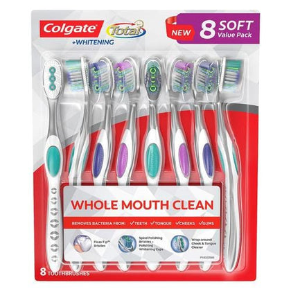 Colgate Teeth Whitening Toothbrush, 8 units Cleaning bristles and polishing cups that help remove more plaque and stains- 358036