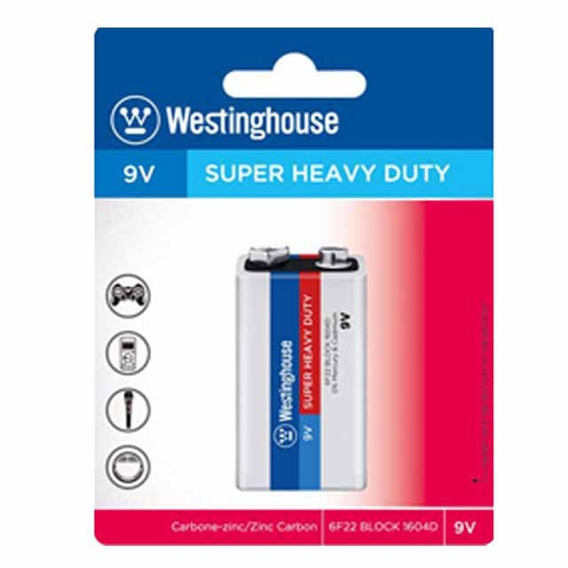 Westinghouse Super Heavy Duty 9V Battery 1 PK  Ideally for Clocks, flashlights, remote controls, recorders, transistor radios. - 6F22BP1 Mega
