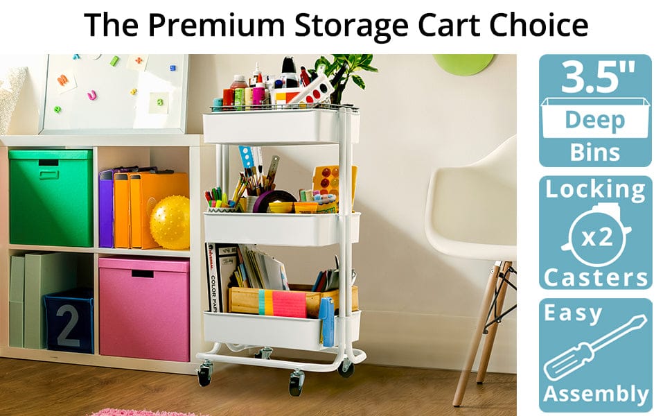 Seville Classics Home 3 Tier Trolley Cart Perfect for kitchen, bar, laundry, office, bedroom, or simply as a decorative piece.Make the most of your space with three large storage bins supported by a tubular steel frame-428846-0017641203141