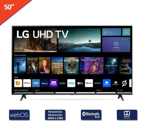 LG 50 inch  Smart LED 4K UHD TV 50UQ7070ZUE  Find your favorites quickly with built-in access to Netflix, the Apple TV app, Disney+, HBO Max and instant access to over 300 free LG channels with everything from sitcoms to movies to sports -443349