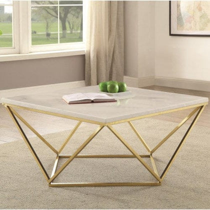 Square Coffee Table White And Gold - 700846