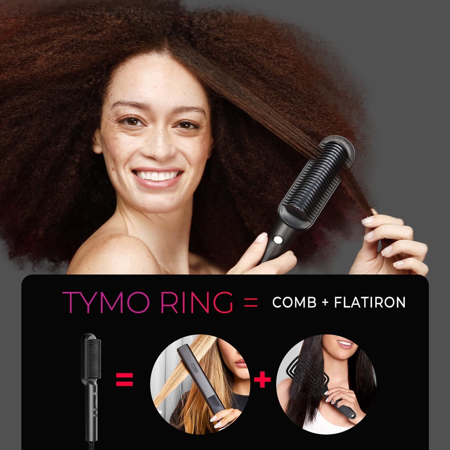 Hair Straightener Brush, TYMO Ring Hair Straightener Comb Straightening Brush for Women with 5 Temps 20s Fast Heating & Dual Voltage TYMO