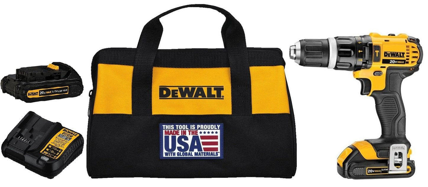 Dewalt 20V Max Lithium Ion Compact Hammerdrill Kit (1.5 AH) 13 MM Cordless Hammer Drill / Drill Driver - High Performance Motor Delivers Power And Ability Completing A Wide Range Of Applications - DCD785C2 MEGA