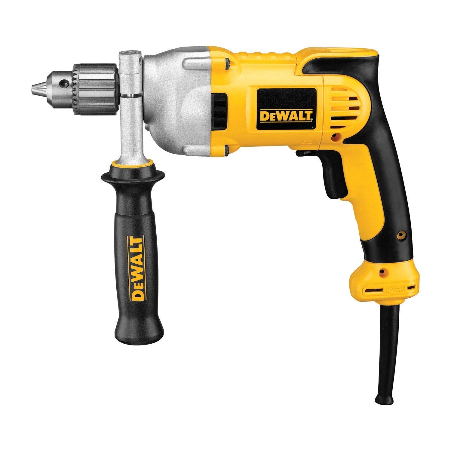 Dewalt 1/2 IN. (13 MM.) 1200 Watts Variable Speed Reversible Pistol Grip Drill - functions well for both steel and wood applications, when working with a spade or auger bit in wood, it offers a 1-1/2-inch capacity - DWD210G MEGA