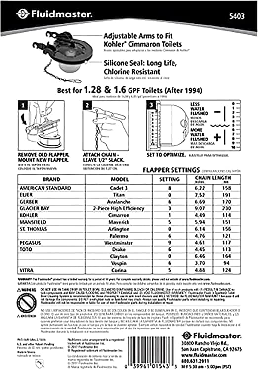 Fluidmaster 5403P4 Water-Saving Long Life Toilet Flapper for 3-Inch Flush Valves, Adjustable Solid Frame Design, Easy Install mega