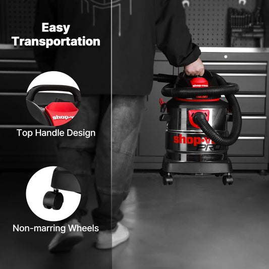 Shop-Vac 5 Gallon 4.5 Peak HP Wet/Dry Vacuum, Stainless Steel Tank, Portable Shop Vacuum with Filter, Hose and Accessories for Garage, Workshop. 5920588 Shop-Vac