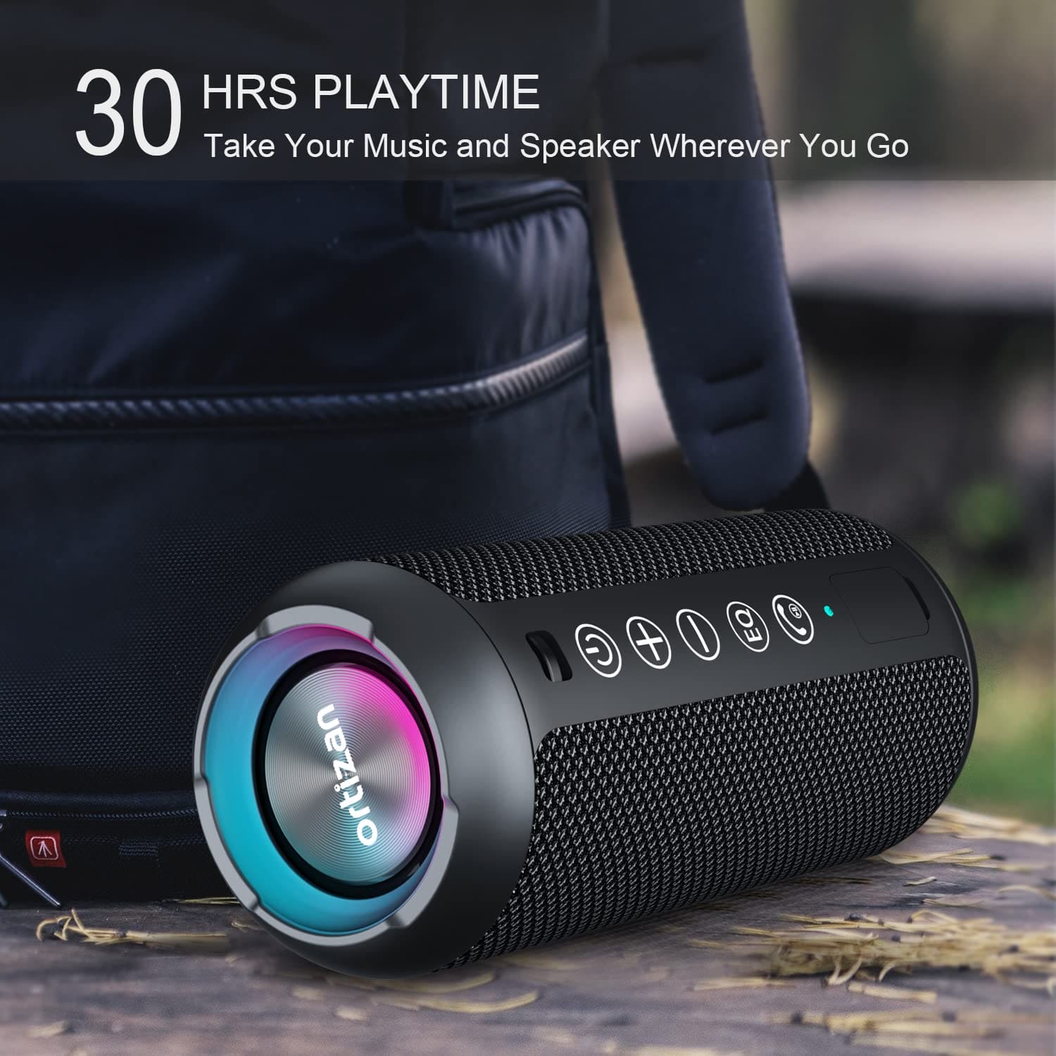 Ortizan Portable Bluetooth Speakers, IPX7 Waterproof Wireless Speaker with 24W Loud Stereo Sound, Deep Bass, Bluetooth 5.3, RGB Lights, Dual Pairing, 30H Playtime for Home, Outdoor, Party EBUYSTT