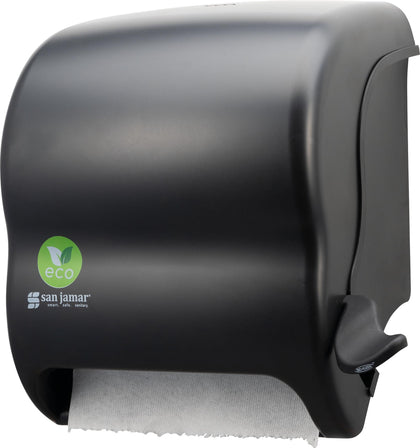 San Jamar Ecologic Element Recycled Plastic Lever Paper Towel Dispenser, Manual Towel Dispenser, Wall Mounted Dispenser with Zero Waste for Home and Business, 8 Inch Rolls, Black