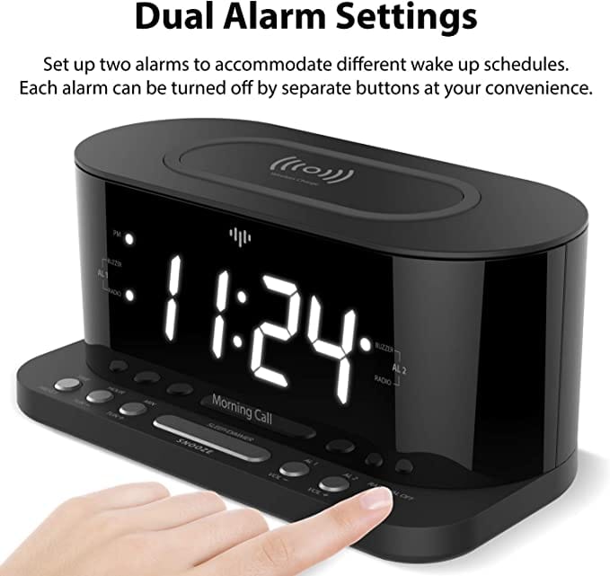 iLuv Morning Call 5 Qi-Certified Wireless Charging Bedside Digital Alarm Clock  Set up two alarms to accommodate different wake up schedules or share an alarm with your roommate-MORCAL5 Hannah's Variety Store