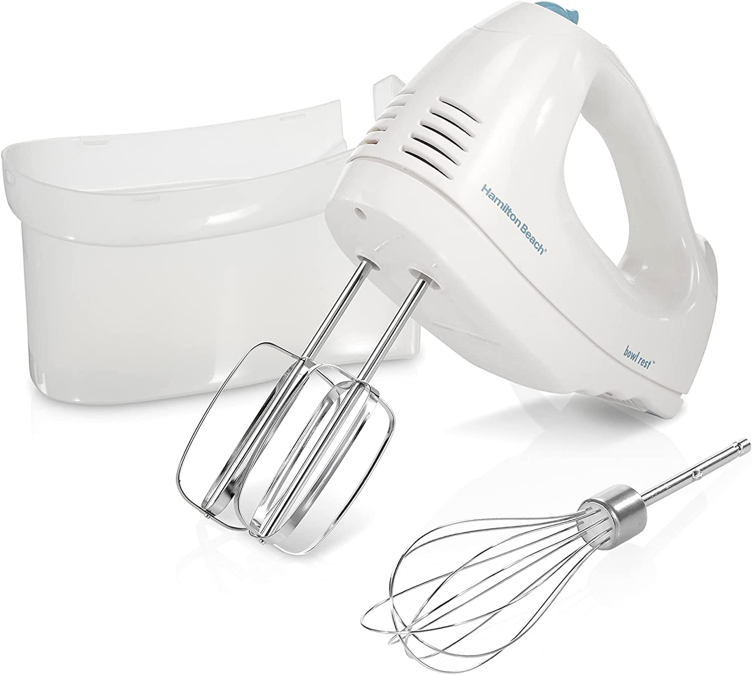 Hamilton Beach 6-Speed Electric Hand Mixer with Whisk, Traditional Beaters, Snap-On Storage Case, White - 04009462695