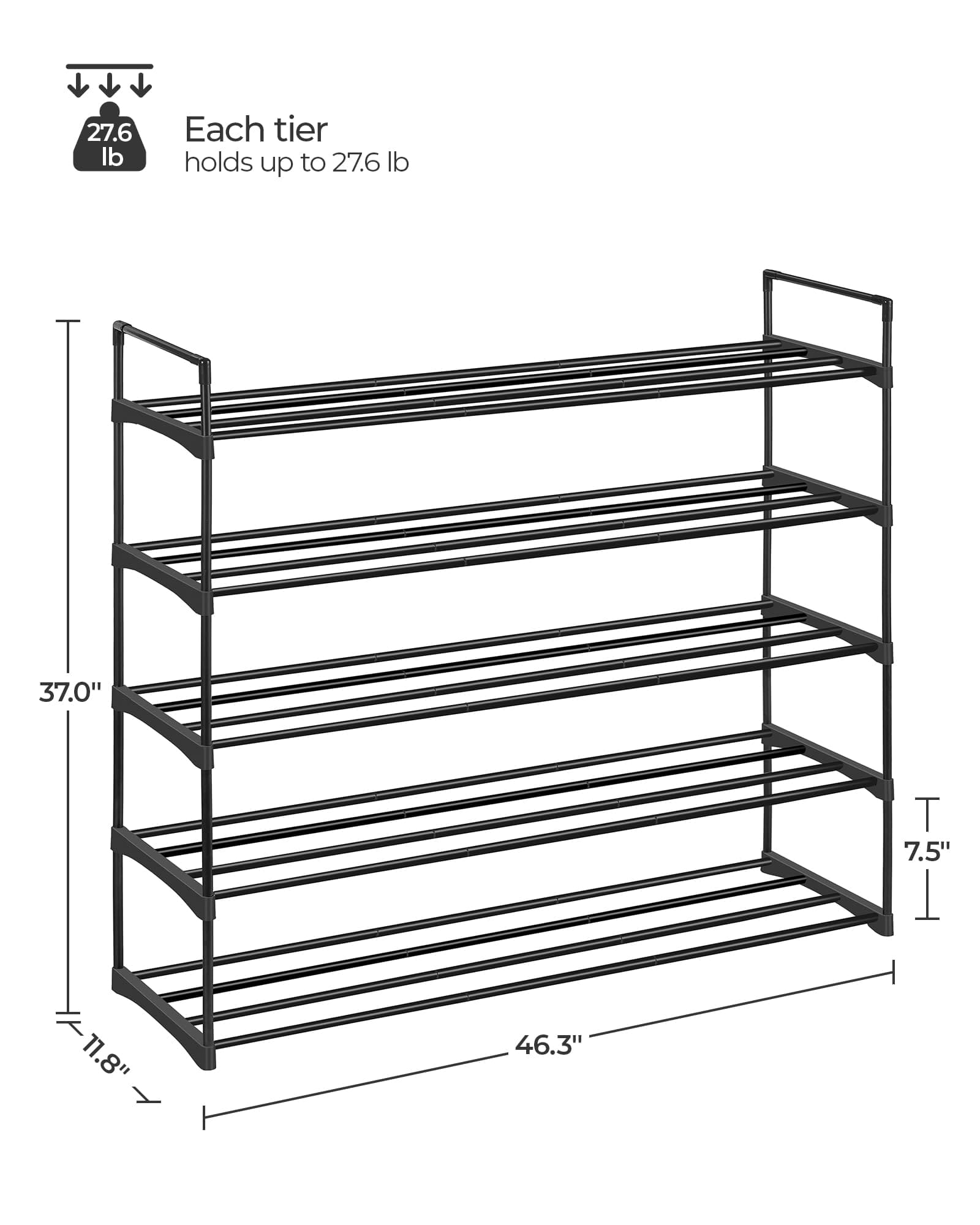 SANGMUCEN Shoe Rack, 5 Tier Shoe Organizer, Shoe Rack for Closet, Metal Shoe Storage Organizer for 30 Pairs, Black SSR051H SANGMUCEN
