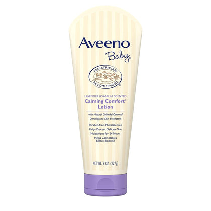 Aveeno Baby Calming Comfort Moisturizing Lotion with Relaxing Lavender & Vanilla Scents, Non-Greasy Body Lotion with Natural Oatmeal & Dimethicone, Paraben- & Phthalate-Free, 8 fl. oz - 38137003645