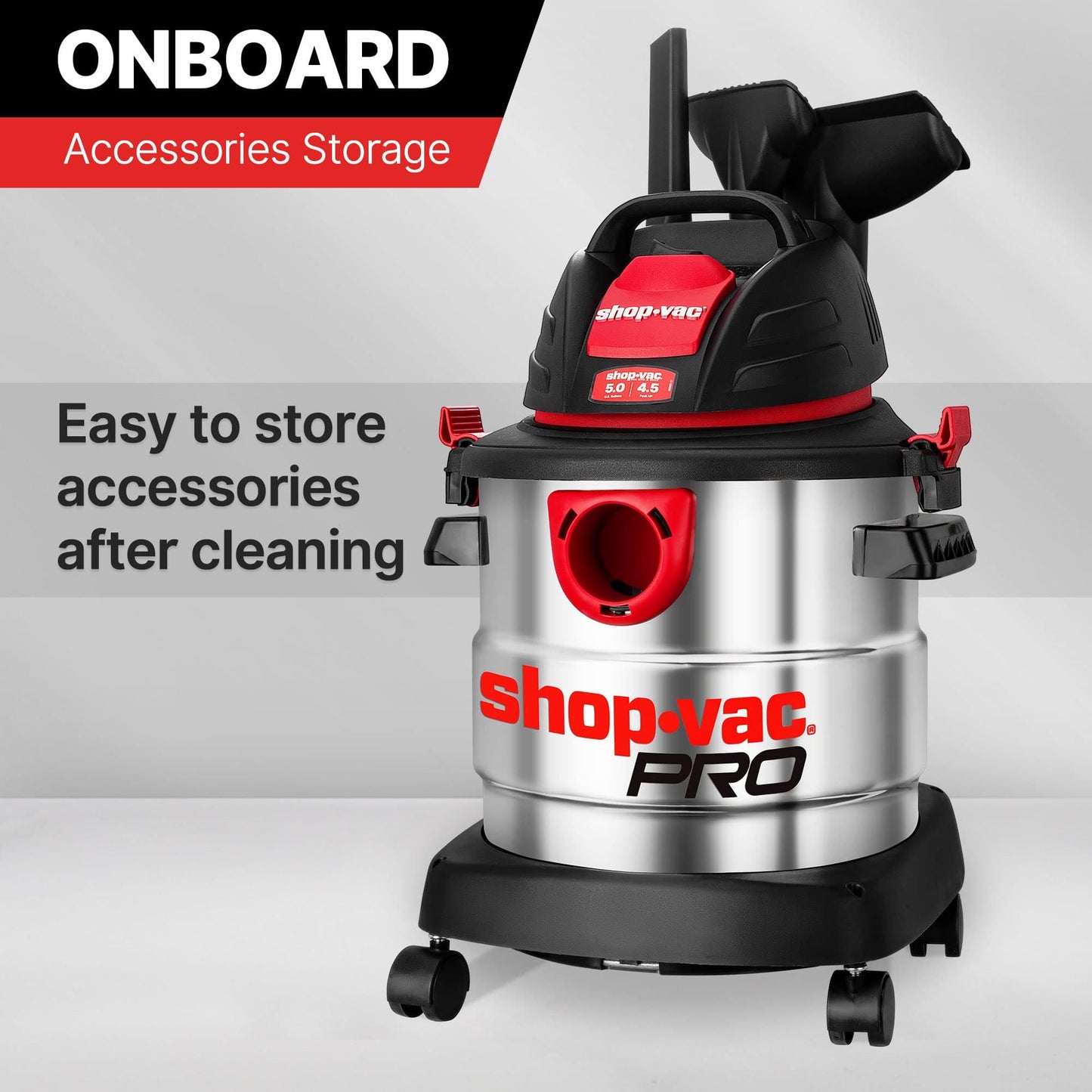Shop-Vac 5 Gallon 4.5 Peak HP Wet/Dry Vacuum, Stainless Steel Tank, Portable Shop Vacuum with Filter, Hose and Accessories for Garage, Workshop. 5920588 Shop-Vac