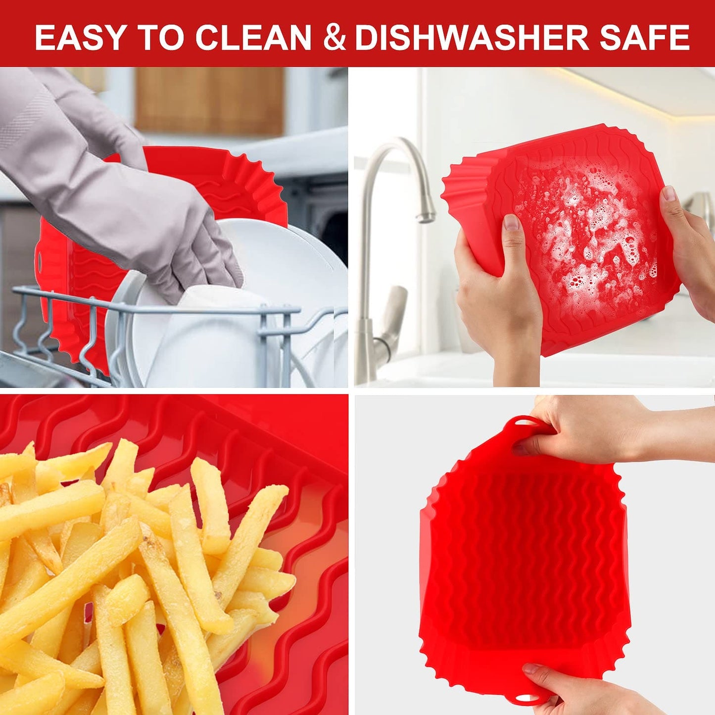 2-Pack Square Silicone Air Fryer Liners for 4-7QT, 8 Inch Silicone Air Fryer Liners Pot, Food Safe Air Fryer Oven Accessories, Replacement Of Parchment Paper, Reusable Air Fryer Silicone Inserts- B0BHH83JRP EBUYSTT