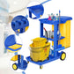 tonchean Commercial Janitorial Cart 3 Shelf, Housekeeping Janitor Cleaning cart, 200 Lbs Large Capacity Janitorial cart, Wheeled with 22 Gallon Yellow Vinyl Bag and Cover lid, Blue tonchean