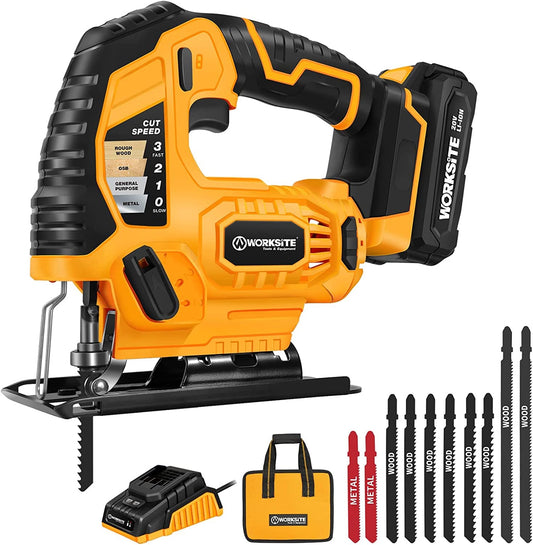 Worksite 600w Jig Saw with 65mm Working Capacity. Ideal For the Professional Tradesman. Use in Woodworking, Craft Projects, DIY Projects, Metal Cutting And Many More- CJS326 Worksite Power Tools