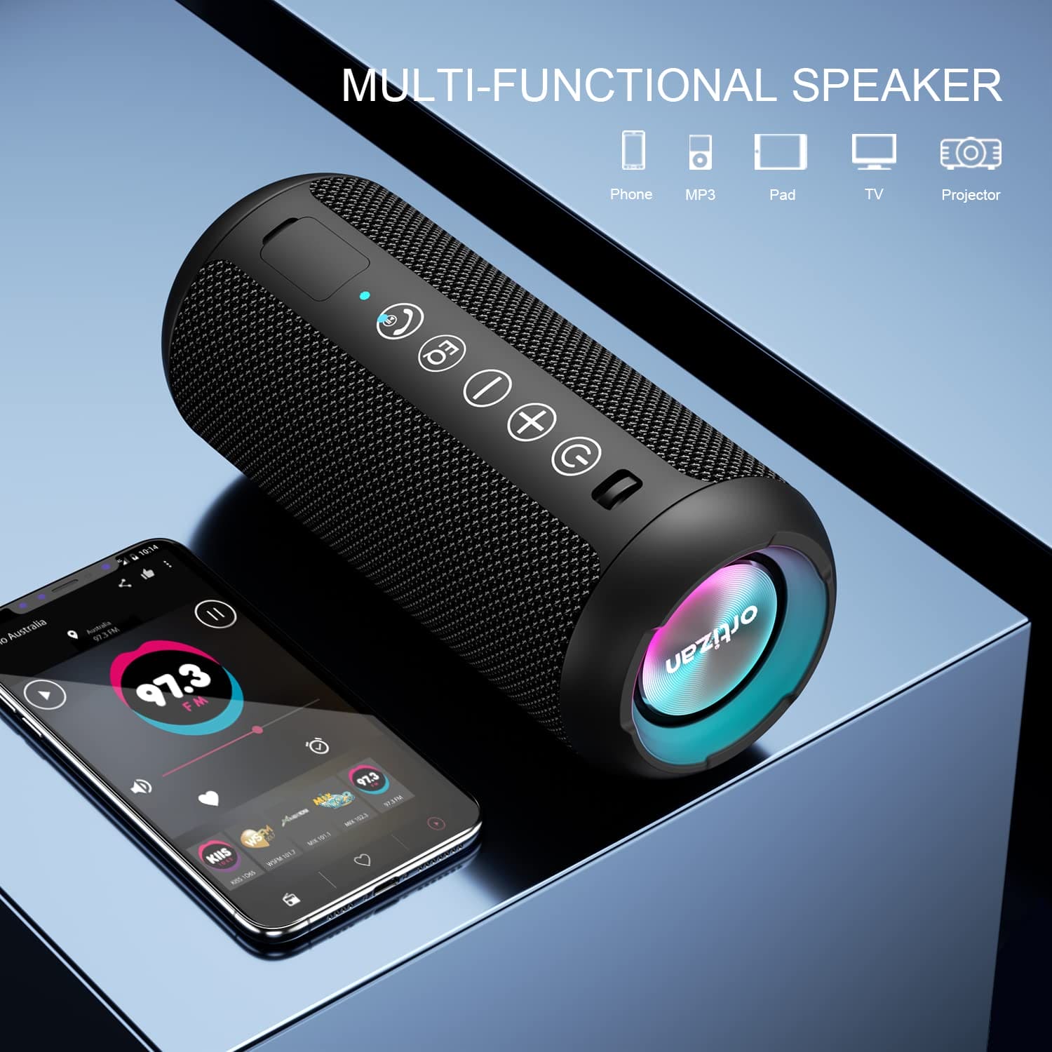 Ortizan Portable Bluetooth Speakers, IPX7 Waterproof Wireless Speaker with 24W Loud Stereo Sound, Deep Bass, Bluetooth 5.3, RGB Lights, Dual Pairing, 30H Playtime for Home, Outdoor, Party EBUYSTT