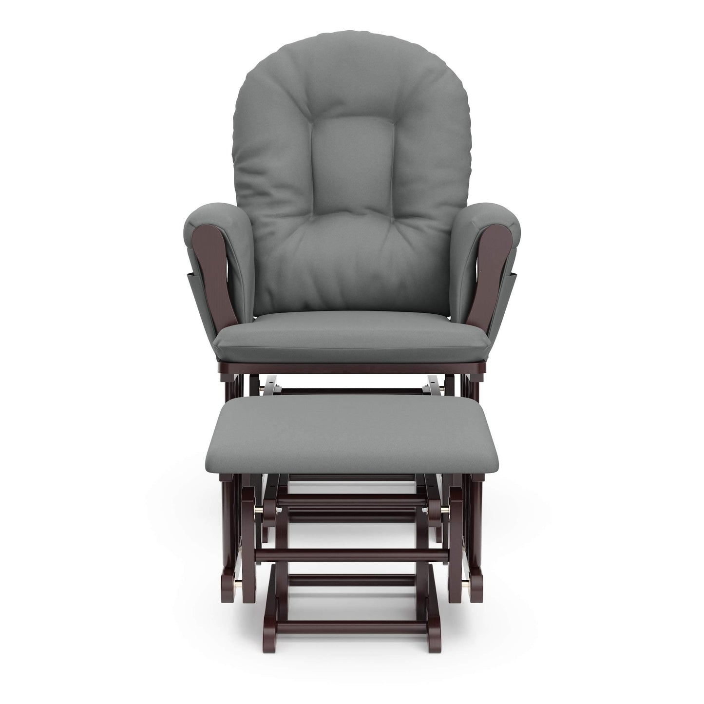 Storkcraft Premium Hoop Glider and Ottoman (Espresso Base, Gray Cushion) – Padded Cushions with Storage Pocket, Smooth Rocking Motion, Easy to Assemble, Solid Hardwood Base ebuys
