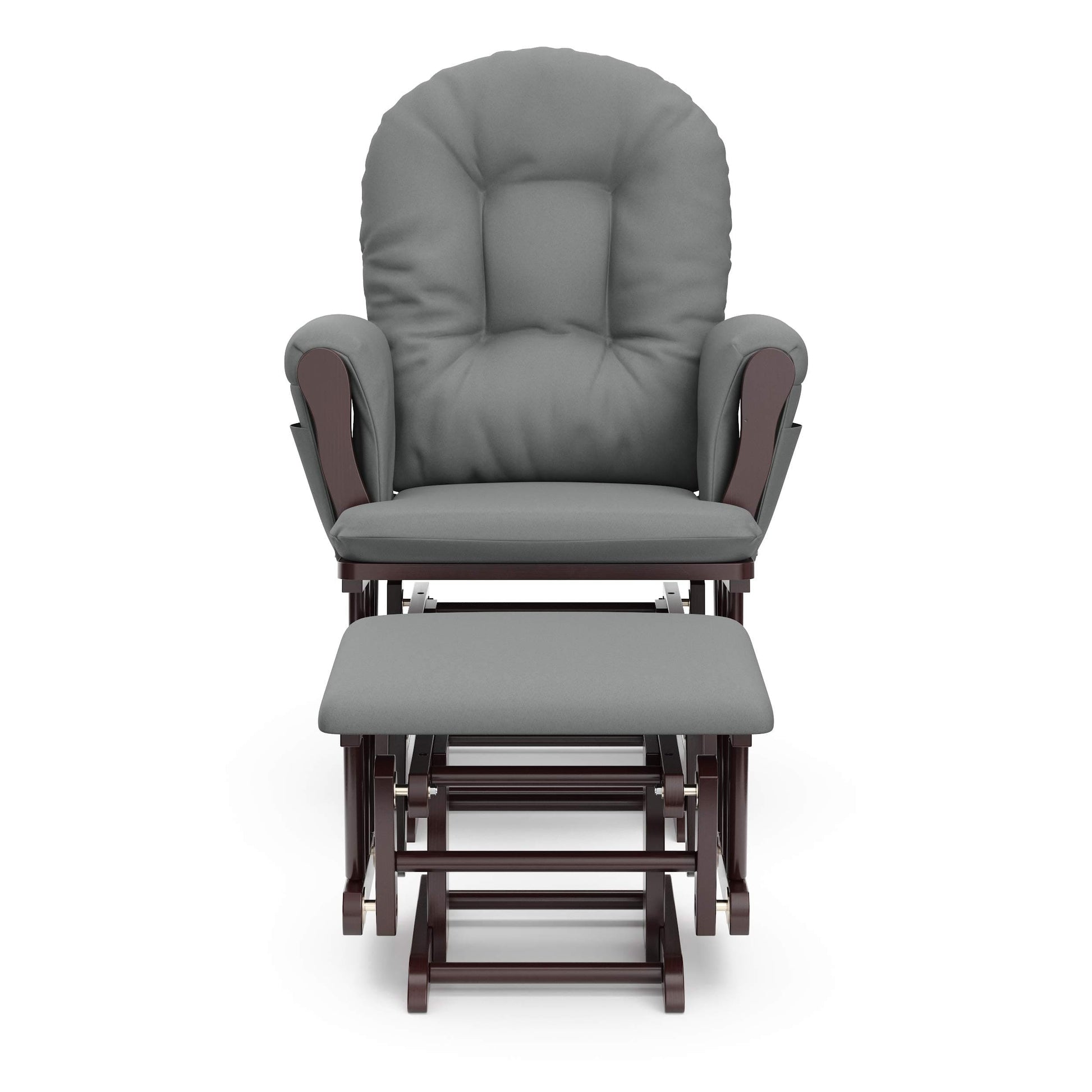 Storkcraft Premium Hoop Glider and Ottoman (Espresso Base, Gray Cushion) – Padded Cushions with Storage Pocket, Smooth Rocking Motion, Easy to Assemble, Solid Hardwood Base ebuys
