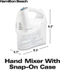Hamilton Beach 6-Speed Electric Hand Mixer with Whisk, Traditional Beaters, Snap-On Storage Case, White - 04009462695