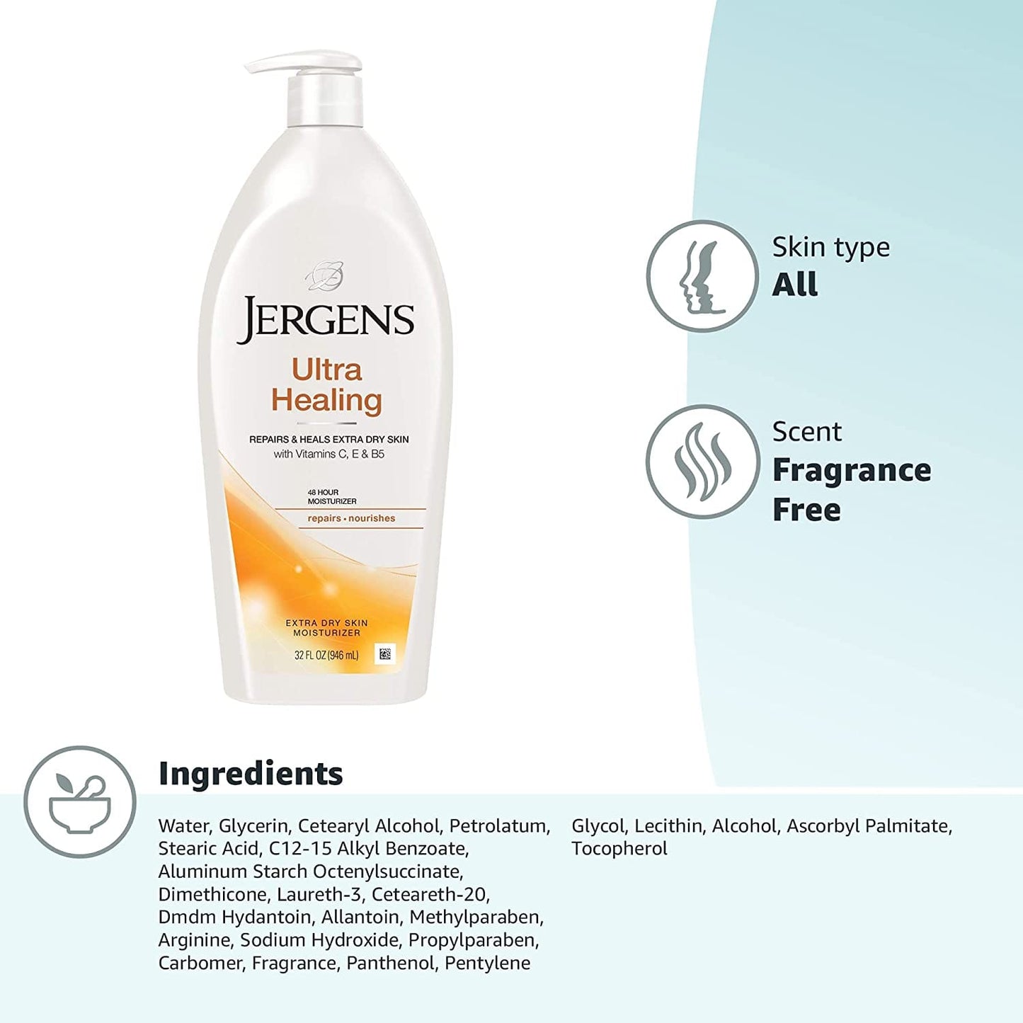 Jergens Lotion 2 Units / 621 ml  Repairs, heals and deeply nourishes extra dry skin, revealing healthier skin with visible radiance. Recommended for: extra dry skin, including heels, elbows and knees - 265424 Hannah's Variety Store