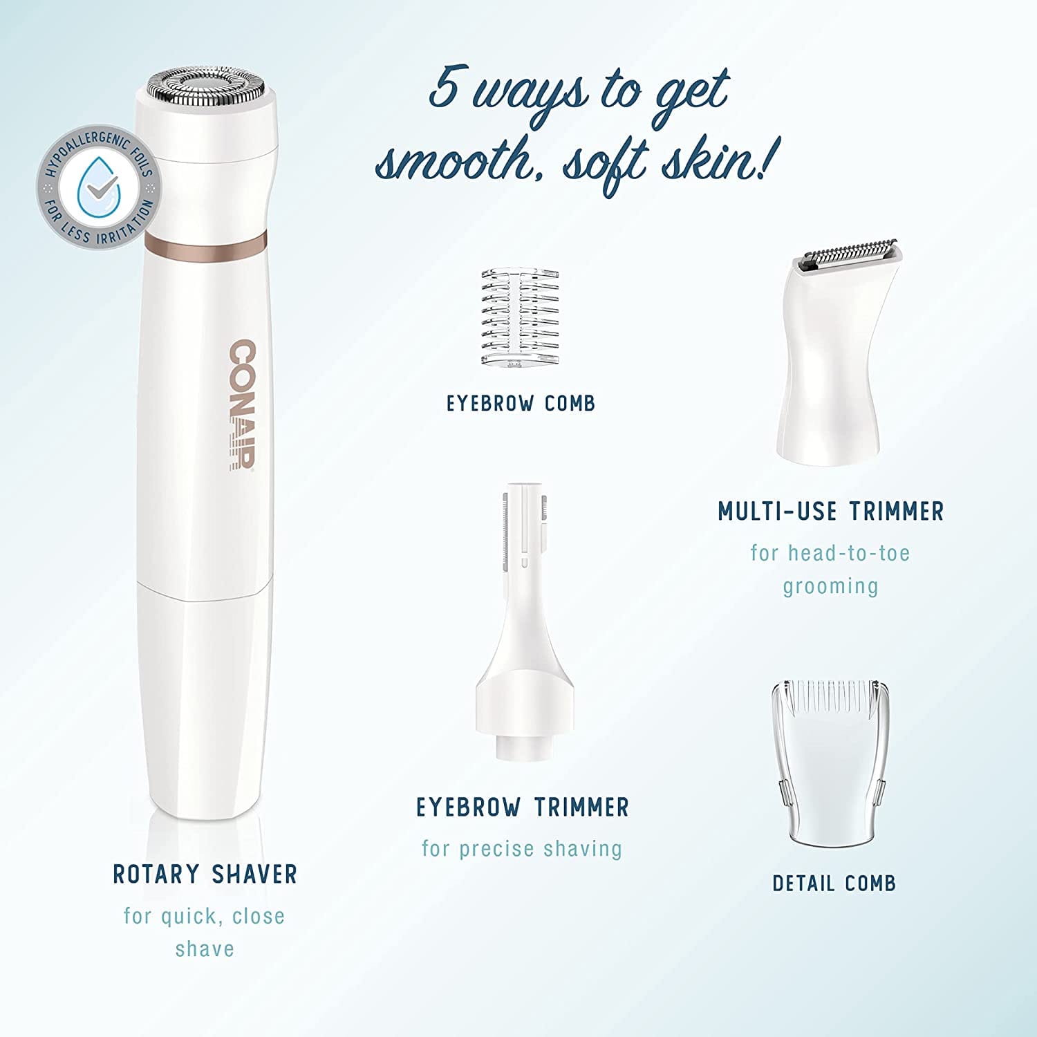 Conair Satiny Smooth All-in-One Facial Trim System, Battery Operated, Use Wet/Dry - LT85R Pie's Variety Store
