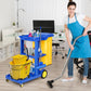tonchean Commercial Janitorial Cart 3 Shelf, Housekeeping Janitor Cleaning cart, 200 Lbs Large Capacity Janitorial cart, Wheeled with 22 Gallon Yellow Vinyl Bag and Cover lid, Blue tonchean