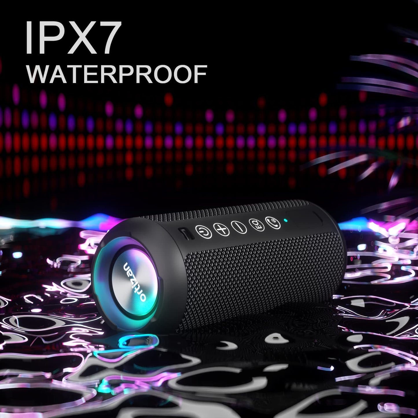 Ortizan Portable Bluetooth Speakers, IPX7 Waterproof Wireless Speaker with 24W Loud Stereo Sound, Deep Bass, Bluetooth 5.3, RGB Lights, Dual Pairing, 30H Playtime for Home, Outdoor, Party EBUYSTT