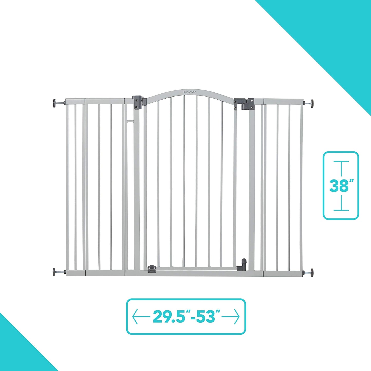 Summer Infant Extra Tall & Wide Safety Baby Gate, Cool Gray Metal Frame – 38” Tall, Fits Openings 29.5” to 53” Wide, Baby and Pet Gate for Extra-Wide Doorways, Stairs, and Wide Spaces Summer Infant