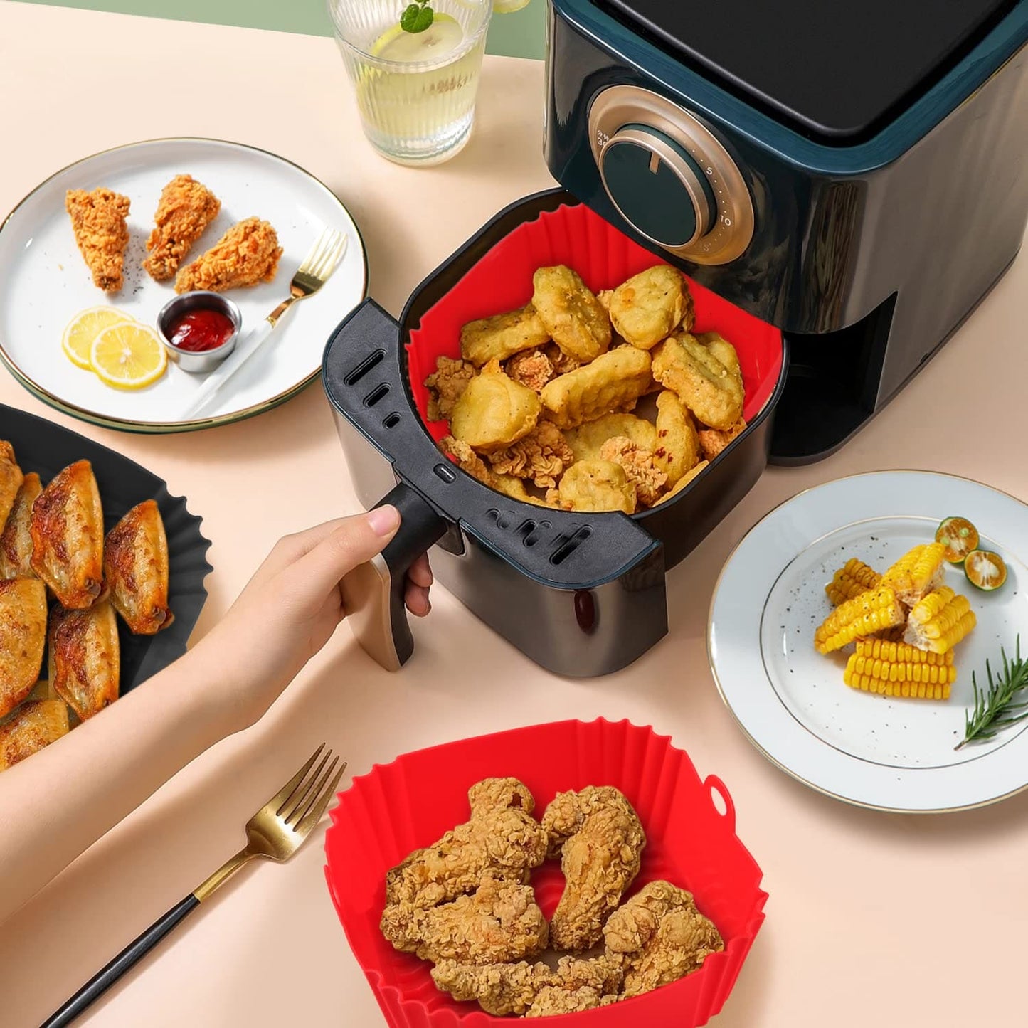 2-Pack Square Silicone Air Fryer Liners for 4-7QT, 8 Inch Silicone Air Fryer Liners Pot, Food Safe Air Fryer Oven Accessories, Replacement Of Parchment Paper, Reusable Air Fryer Silicone Inserts- B0BHH83JRP EBUYSTT
