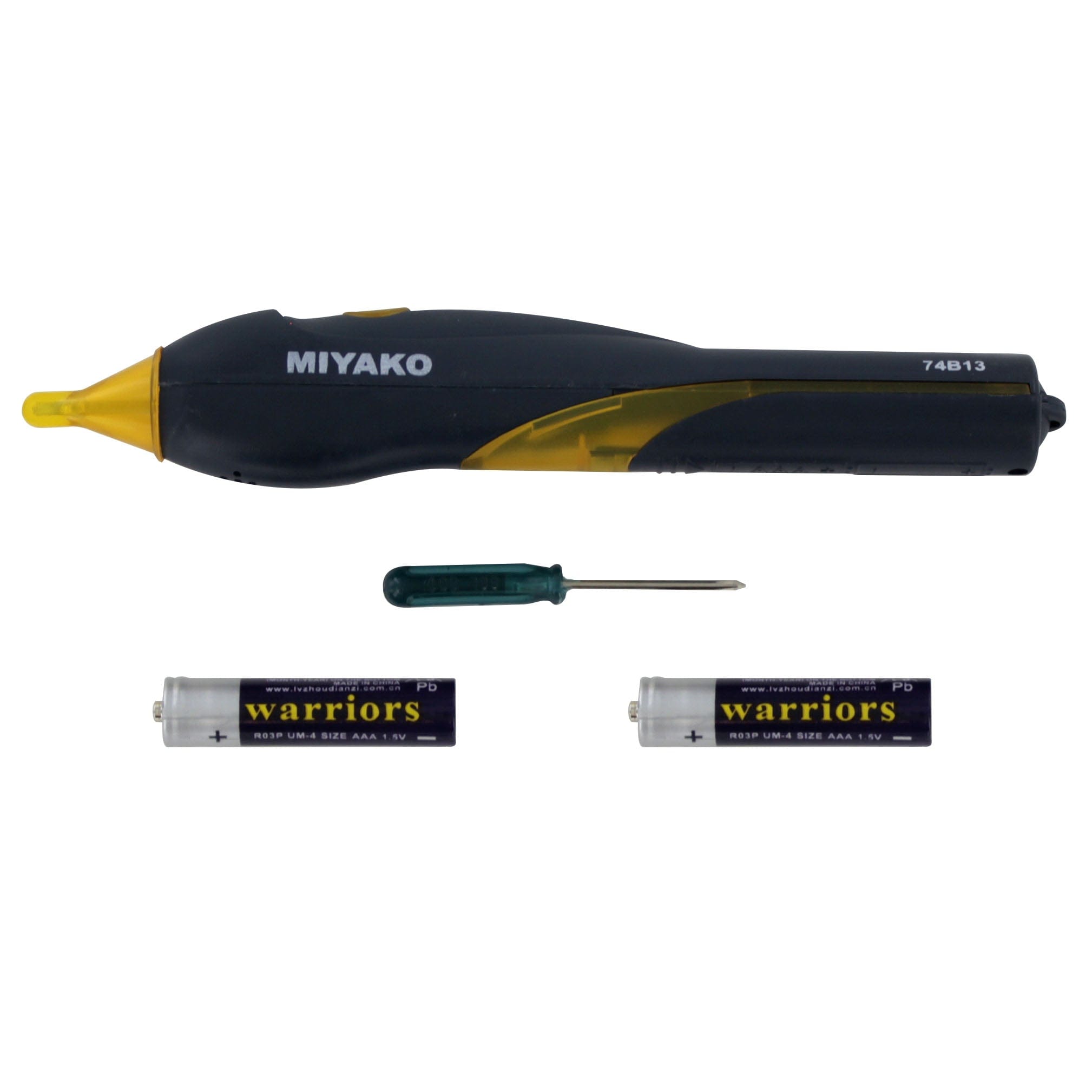 MIYAKO Non-Contact Dual Voltage Detector Pen Style AC Tester  This non-contact voltage detector uses non-contact detection technology to detect voltage in cables, cords, circuit brakers, lighting fixtures, switches, outlets and wires-74B 13