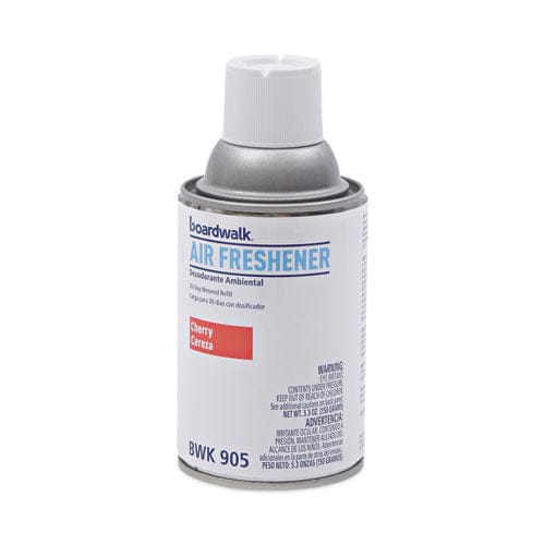 Boardwalk  Metered Air Freshener Refill, Cherry, 5.3 oz Aerosol can refills fit compatible wall dispensers as the refill type. Each aerosol spray can contains a propellant and fragrance packaged under pressure in a sealed can -BWK905
