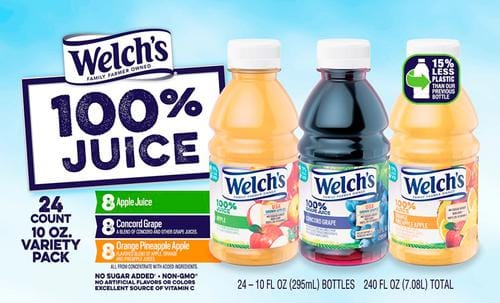 Welch's 100% Juice Variety 24 Units / 10 oz / 295 ml  Keep you hydrated and refresh with the sweetness of this 100% juice variety pack-441905