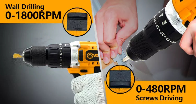 WORKSITE 2-Speed Hammer Drill, 1/2"(13mm), Brushless, Cordless, 20V Lithium-Ion Battery, Reversible Button, Optimized Shape & Rubber Hand Grip for easy Control, Automatic Spindle Lock, Built-in LED Work Light - CD320H Worksite Power Tools