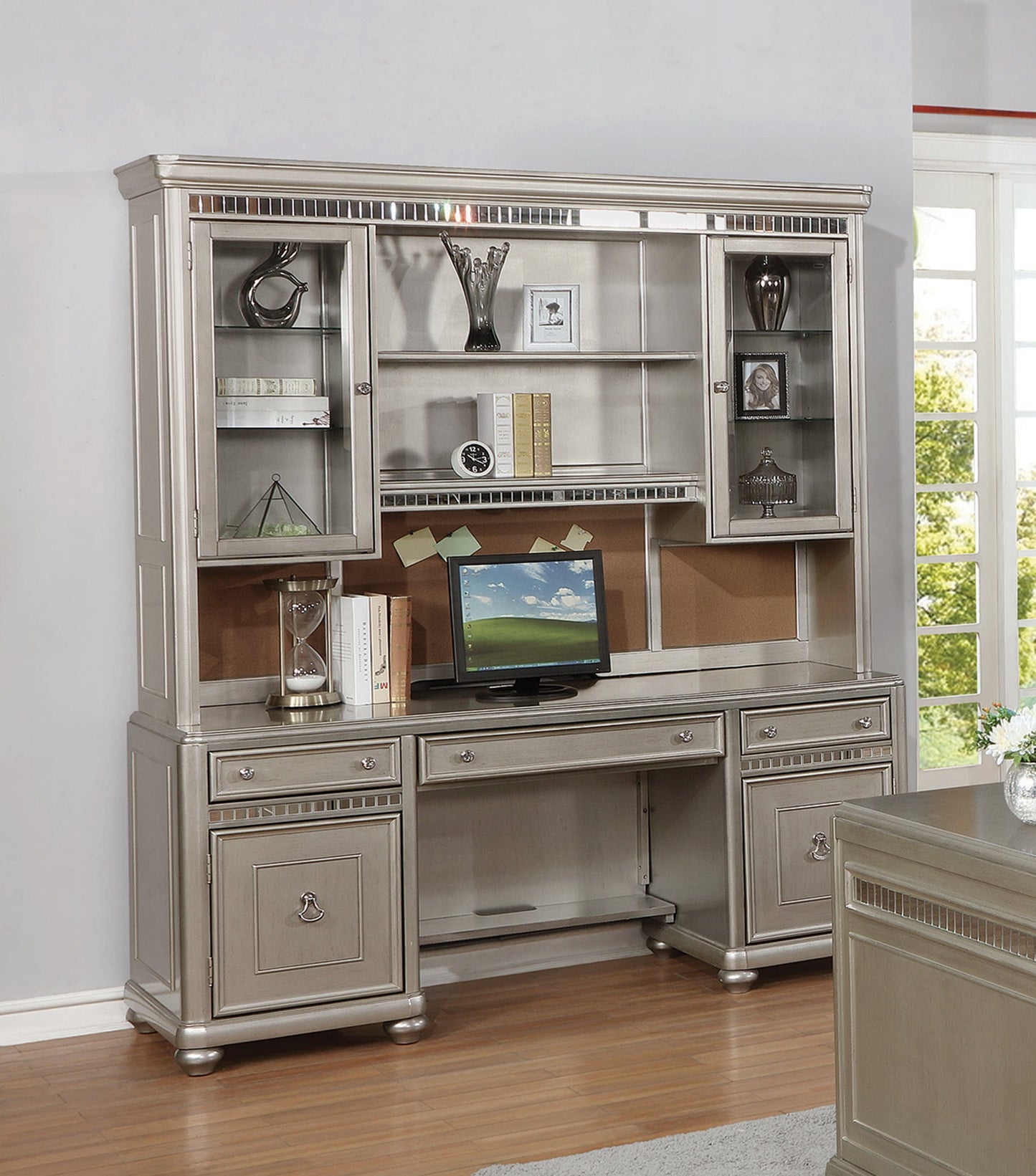 Ritzville 3-Drawer Credenza With Hutch Metallic Platinum - 801971 COSMEGA