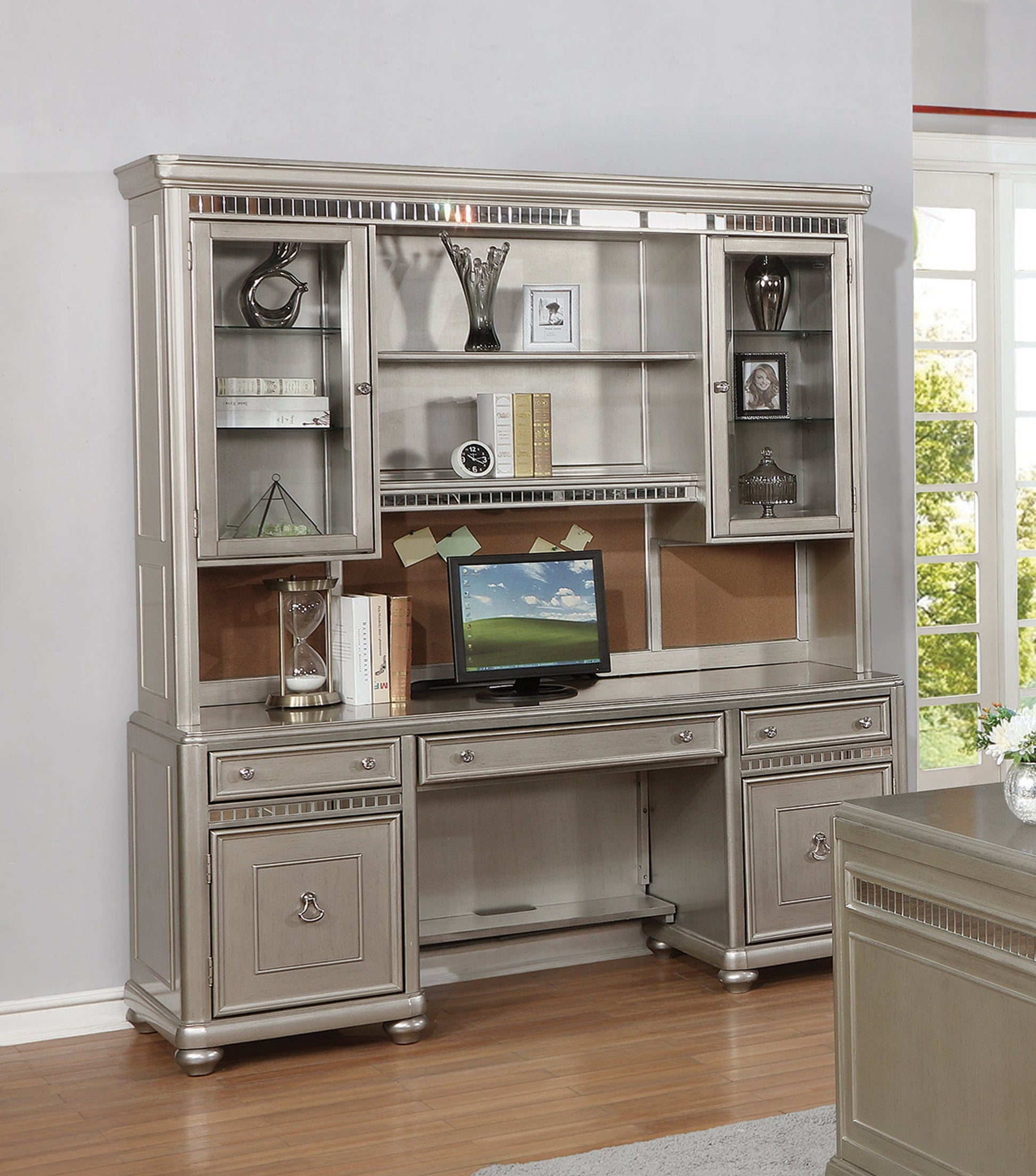 Ritzville 3-Drawer Credenza With Hutch Metallic Platinum - 801971 COSMEGA