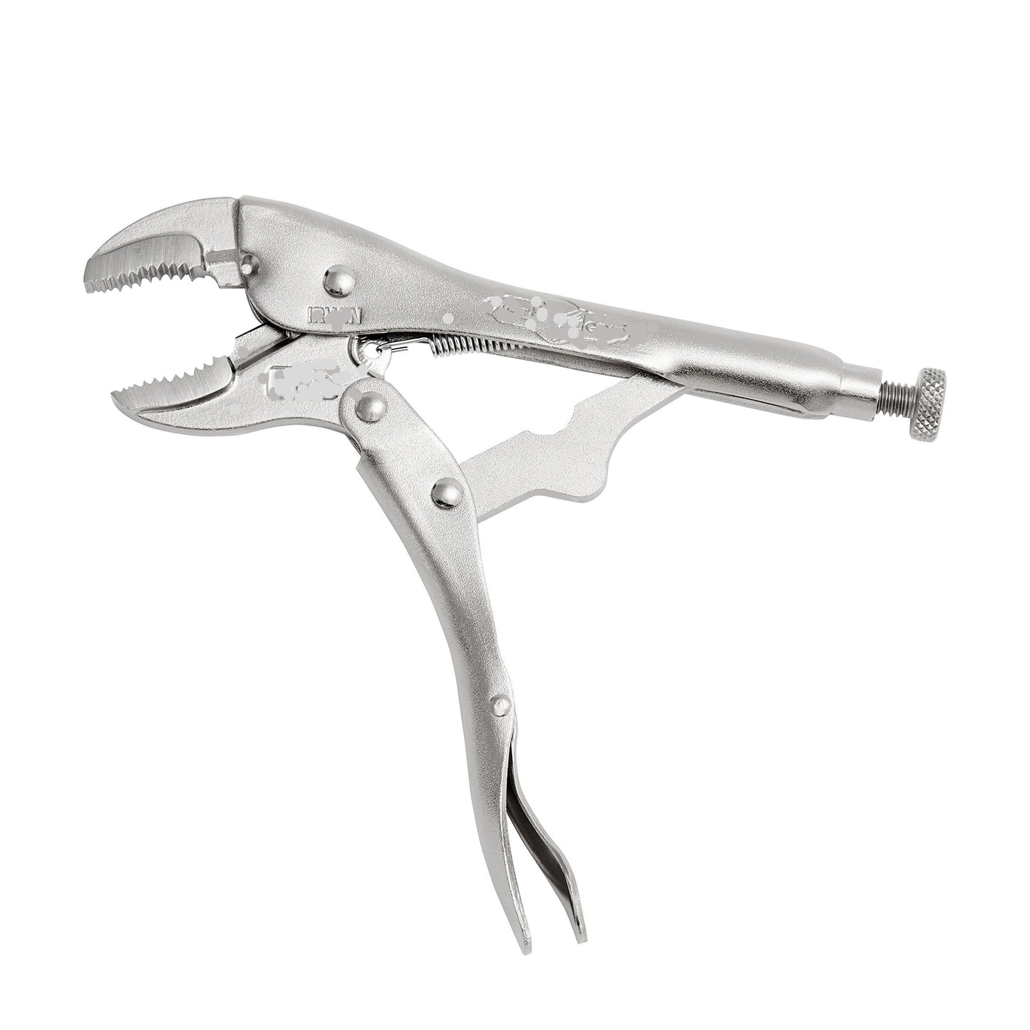 Pretul Curved Jaw Locking Pliers for Tightening, Clasping, Twisting and Turning. Made with heat-treated alloy steel and Nickel-plated finish for increased corrosion resistance. Ideal for welders, mechanics and carpenters MEGA
