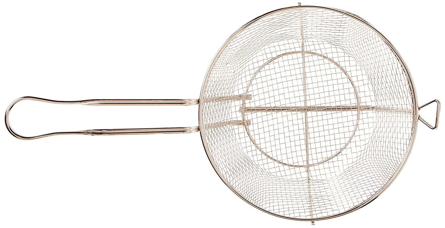 Royal Industries Fryer Basket Round 9.5 inches This fry basket securely holds food items while its cross support wiring underneath provides additional strength -RoyFB9RD Hannah's Variety Store