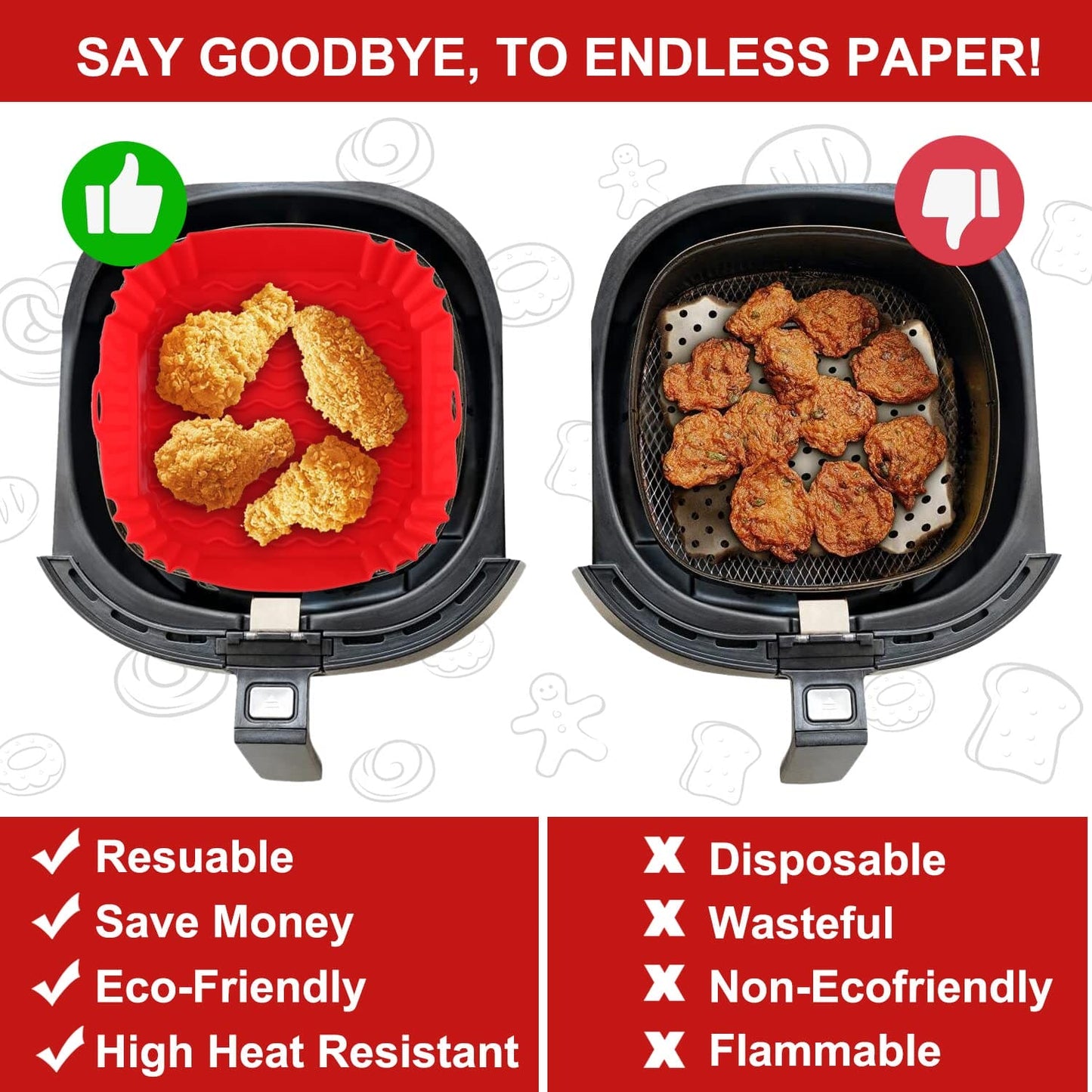 2-Pack Square Silicone Air Fryer Liners for 4-7QT, 8 Inch Silicone Air Fryer Liners Pot, Food Safe Air Fryer Oven Accessories, Replacement Of Parchment Paper, Reusable Air Fryer Silicone Inserts- B0BHH83JRP EBUYSTT