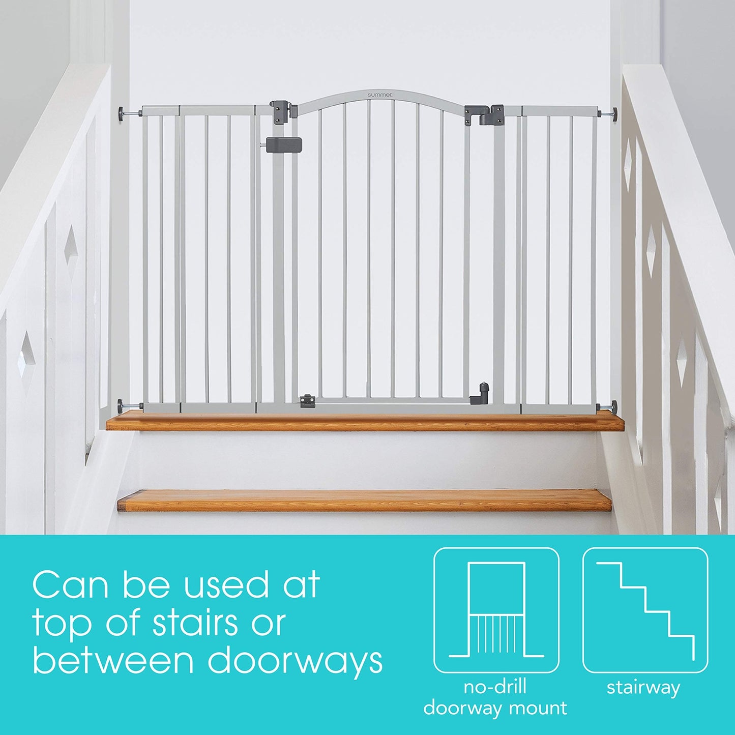 Summer Infant Extra Tall & Wide Safety Baby Gate, Cool Gray Metal Frame – 38” Tall, Fits Openings 29.5” to 53” Wide, Baby and Pet Gate for Extra-Wide Doorways, Stairs, and Wide Spaces Summer Infant