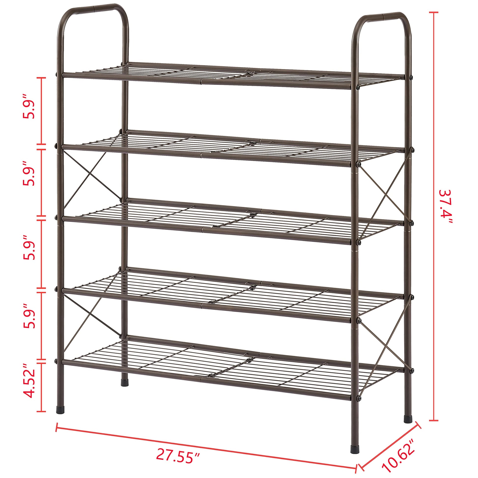 Tajsoon 5-Tier Freestanding Shoe Rack Organizer, Adjustable & Expandable Shoe Storage Shelf for Entryway, Metal Wire Grid with X Shape Fixed Frame, Bronze Tajsoon