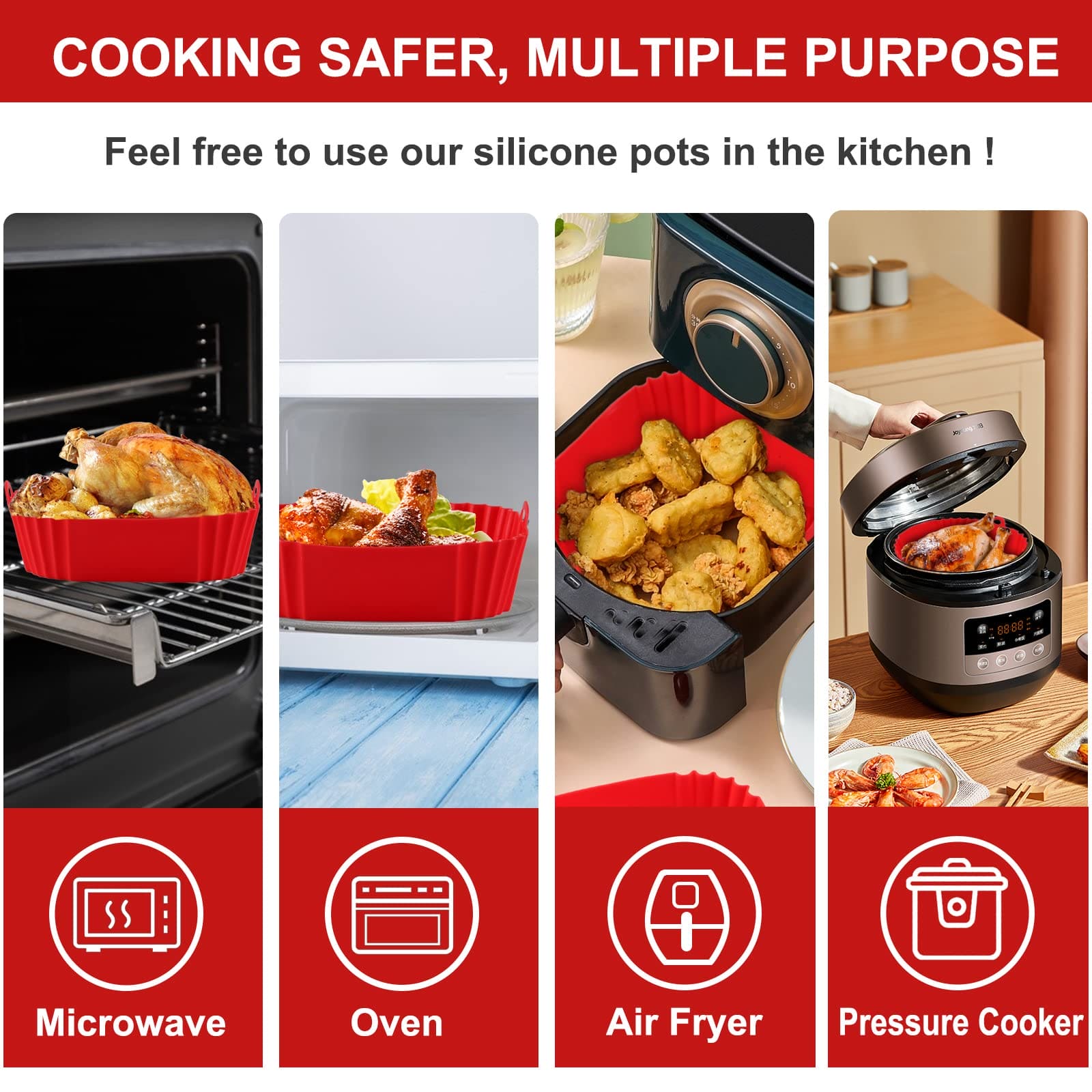 2-Pack Square Silicone Air Fryer Liners for 4-7QT, 8 Inch Silicone Air Fryer Liners Pot, Food Safe Air Fryer Oven Accessories, Replacement Of Parchment Paper, Reusable Air Fryer Silicone Inserts- B0BHH83JRP EBUYSTT