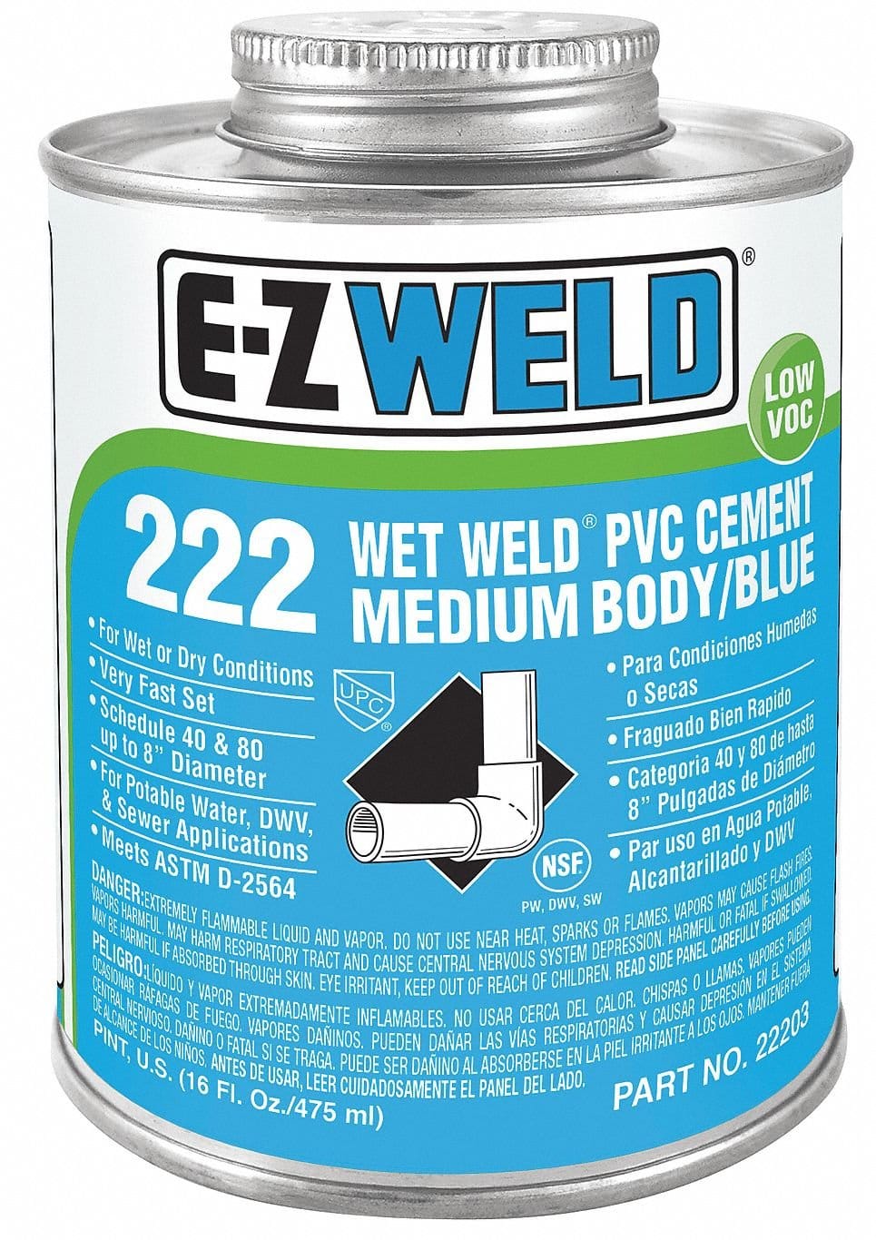 E-Z WELD - Wet Weld PVC Cement Medium Body 222 for use on pipe and fittings  237ML MEGA