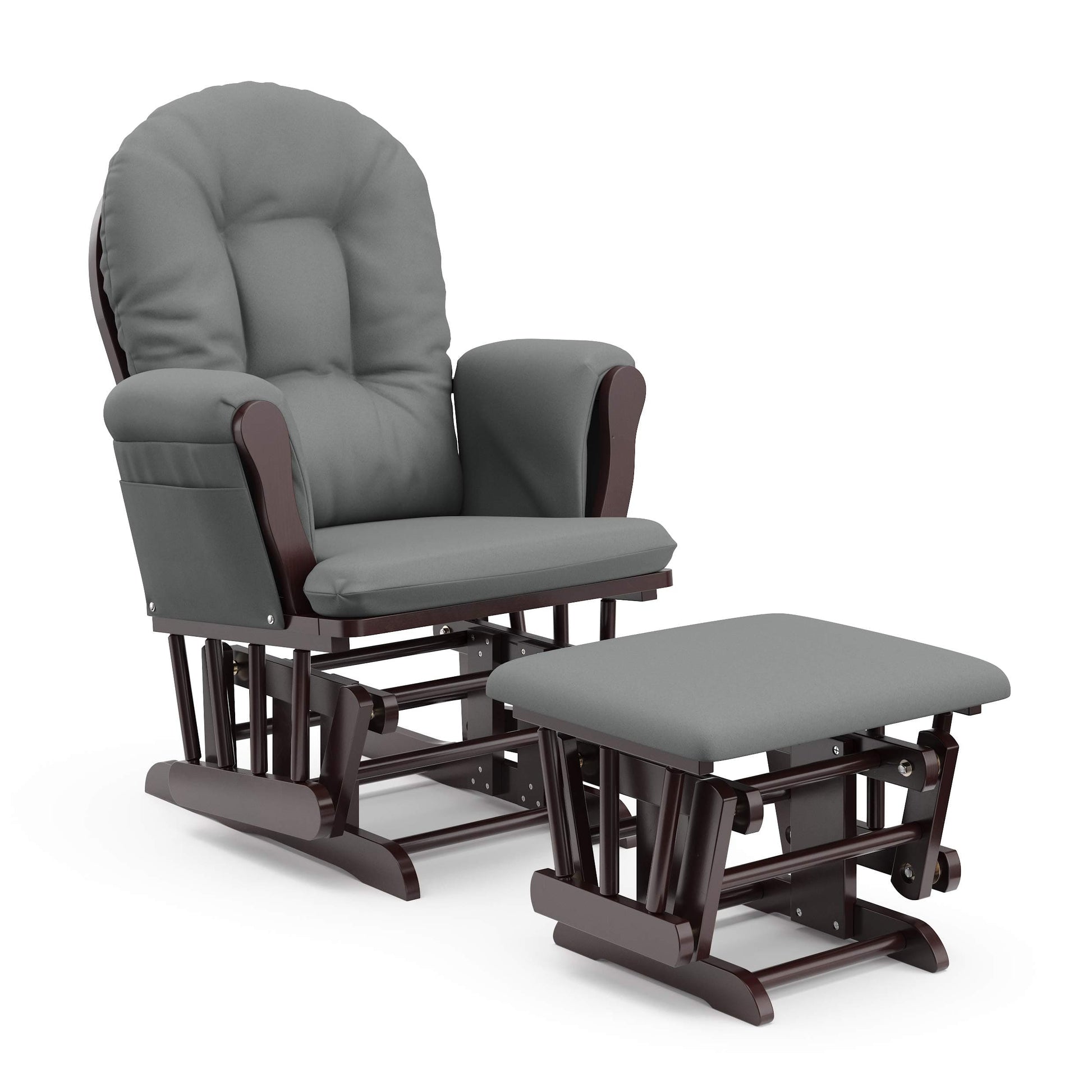 Storkcraft Premium Hoop Glider and Ottoman (Espresso Base, Gray Cushion) – Padded Cushions with Storage Pocket, Smooth Rocking Motion, Easy to Assemble, Solid Hardwood Base ebuys