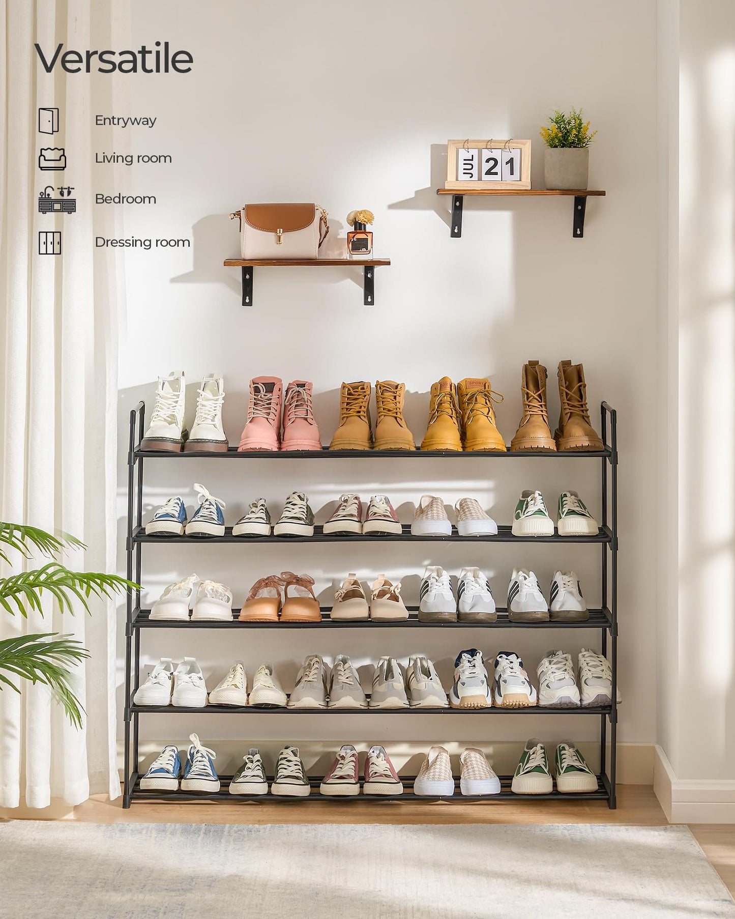 SANGMUCEN Shoe Rack, 5 Tier Shoe Organizer, Shoe Rack for Closet, Metal Shoe Storage Organizer for 30 Pairs, Black SSR051H SANGMUCEN