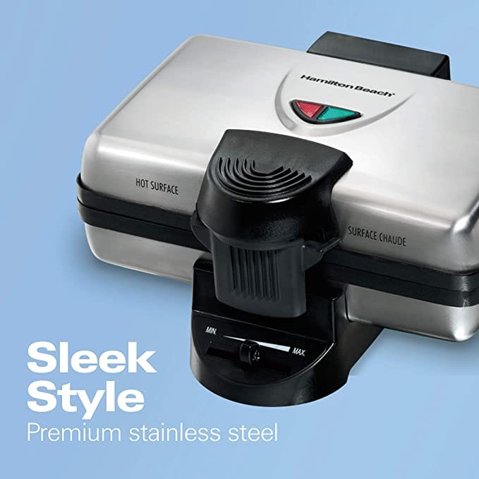Hamilton Beach 2-Slice Non-Stick Belgian Waffle Maker with Browning Control, Indicator Lights, Compact Design, Premium Stainless Steel (26009) ebuystt